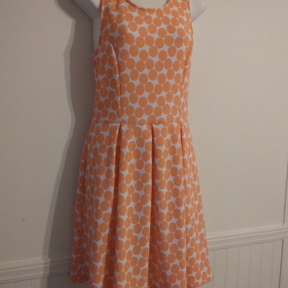 🧡 EZRA: Peach Polka Dot Fit & Flare Dress Large - Picture 3 of 8